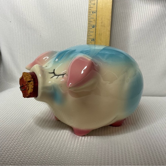 Vintage 1957 Hull Pottery Corky Pig Blue Pink
Ceramic Piggy Bank Cork Nose Plug - Picture 2 of 9